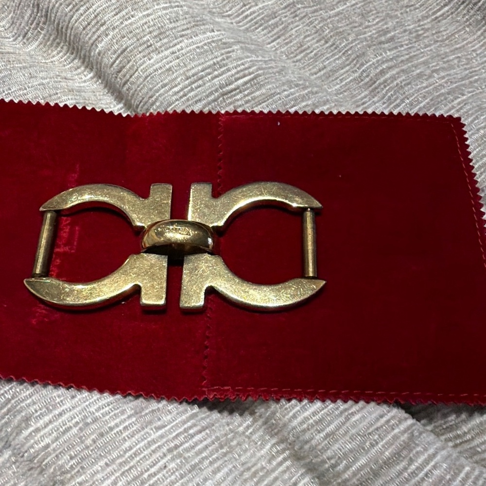 Salvatore Ferragamo Red Velvet Belt with Gold Buckle